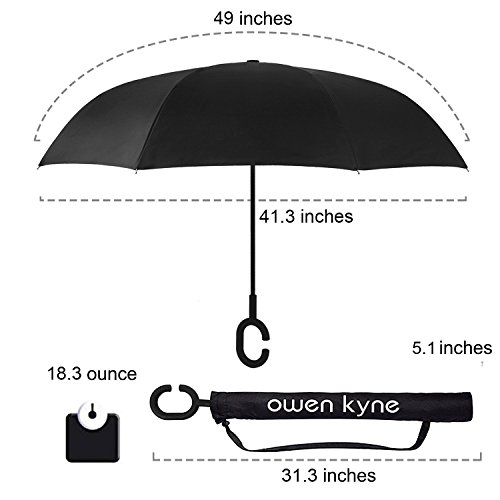 image for Owen Kyne Windproof Double Layer Folding Inverted Umbrella, Self Stand