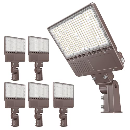 ADUB 480V 150W LED Parking Lot Lights, 22500LM 5000K ETL Listed LED Shoebox Light Outdoor Adjustable Slip Fit, IP65 Flood Pole Fixture Commercial Area Street Road Lighting AC 277-480V, 6 Pack