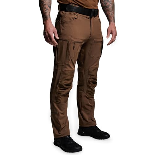 Born Primitive Men's Op Assault Pant - Durable Tactical Stretch Pants w/Reinforced Knees, Multiple Pockets & Adjustable Waist, Coyote Brown, 34W x 33L
