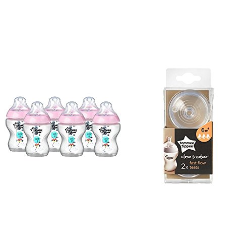 Tommee Tippee Closer to Nature Decorated Bottles, 260 ml, 6 Count with...