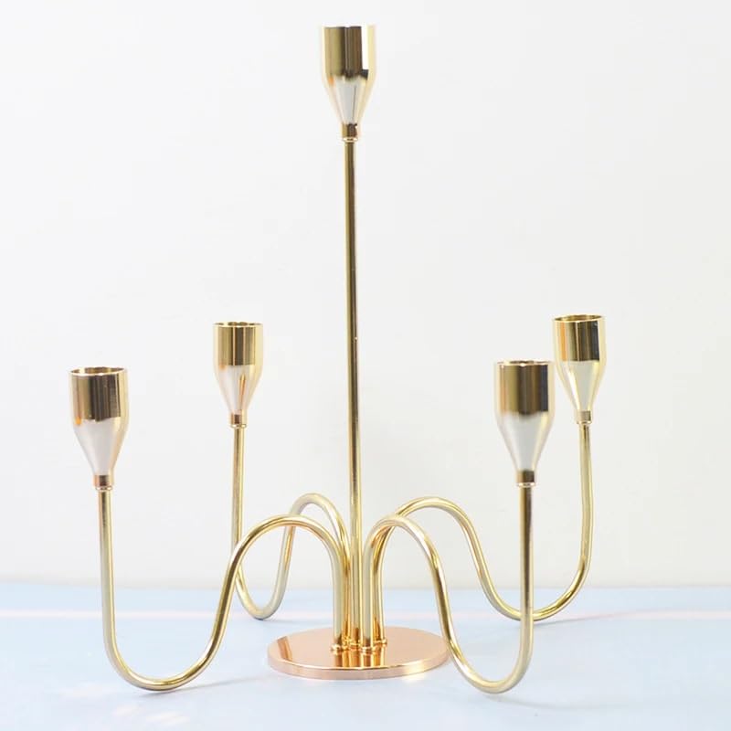 Portavelas de metal dorado para boda, fiesta, hogar, centro de mesa, sala de estar, candelabros (tamaño grande)