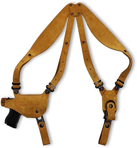 Premium Suede Leather Shoulder Holster with Single Magazine Carrier fits Standard Without Rail Glockk 43X Subcompact 9mm 3.41", Right Hand Draw Natural Color #1491#