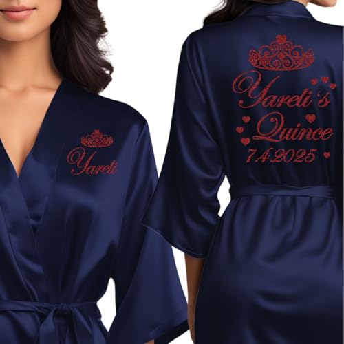 Personalized Mis Quince Robes, Pretty Satin Quinceanera Robe for Quince Squad Gifts2