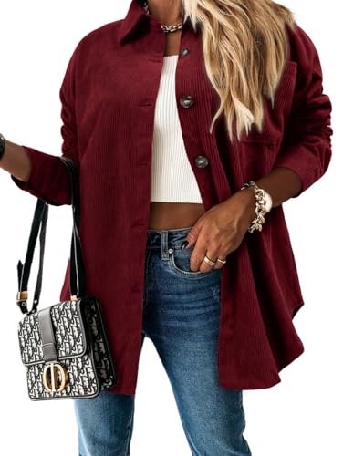 ZOLUCKY Womens Shackets Jacket Plus Size Long Sleeve Button Down Shirts Blouses Tops2