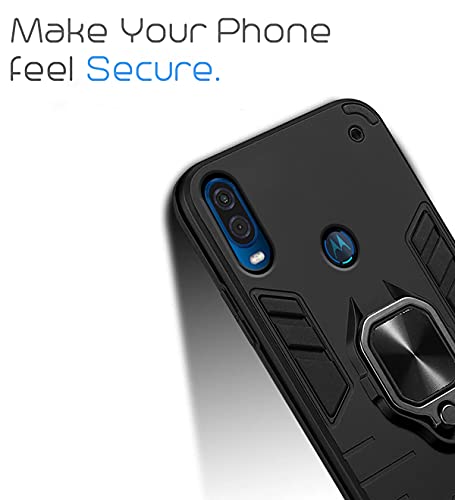 Image of Pikkme D5 Tough Armor Bumper Back Cover Case for Moto One Vision |Ring Holder & Kickstand in-Built (Black)