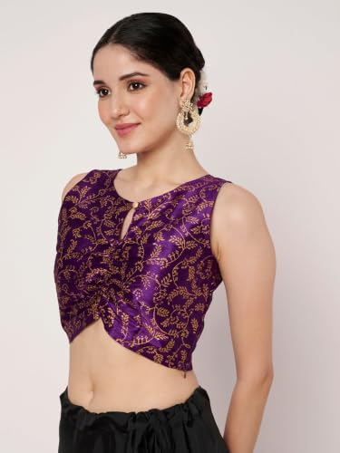 Image of studio rasa Women's Dupion Hand Block Printed Readymade Top for Festive Wedding Party
