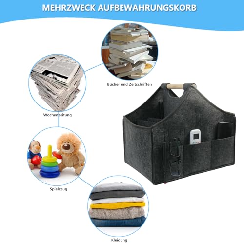 AEESRRU Magazine storage rack, felt newspaper basket, passender Zeitungskorb für Haus und Wohnzimmer, 38x26x30cm (Tiefgrau 1)