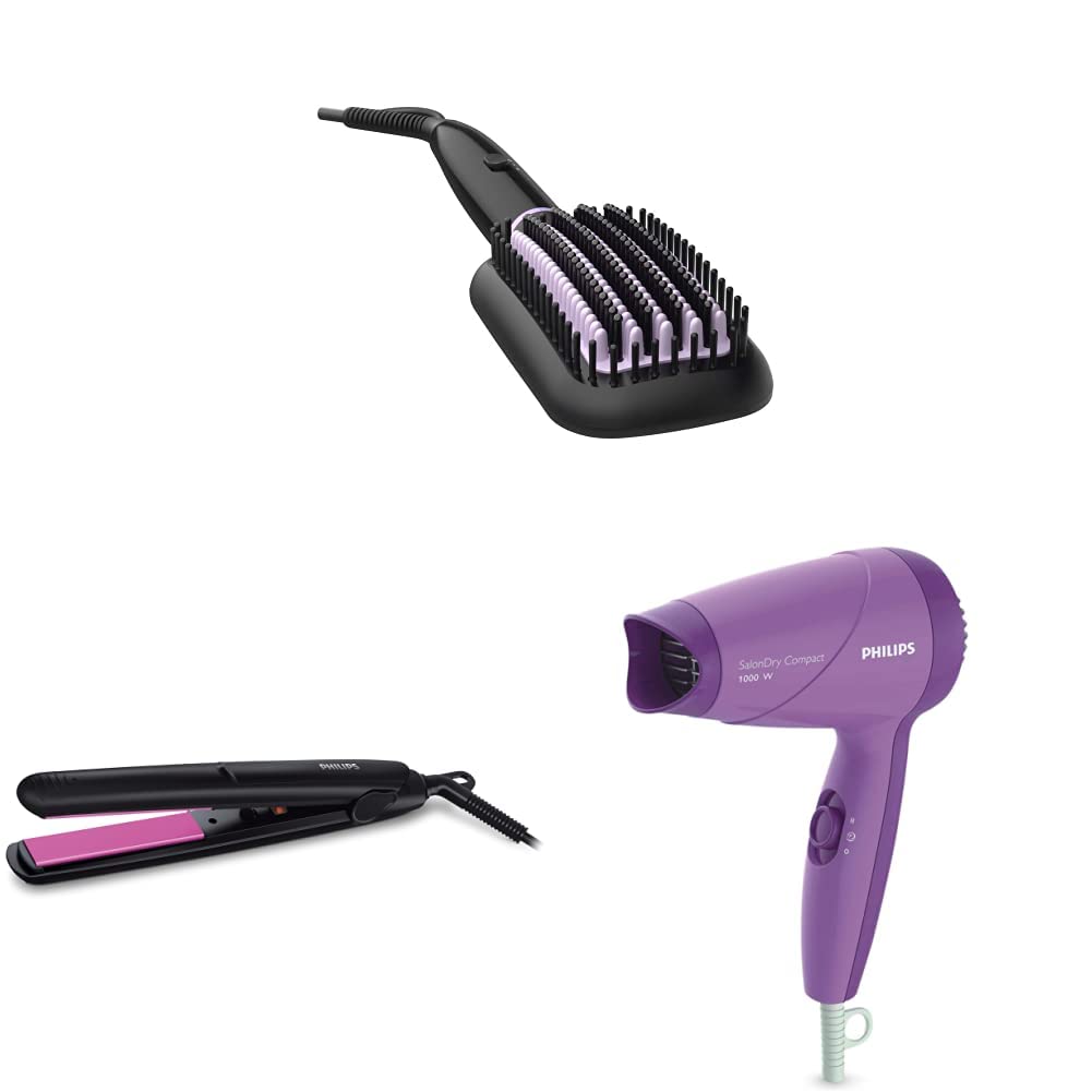 Philips BHH880/10 Hair Straightening Brush With Keratin Infused Bristles (Black) & Philips Essential HP8302/00 Selfie Stra... - Review, Price and Buying Guide
