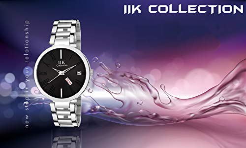 Image of IIK COLLECTION Watch for Women Round Studded Dial |Day and Date Quartz Movemnet |Long Battery Life|Stainless Steel Bracelet Chain Strap|Double Lock Clasp Safety Watches for Girls