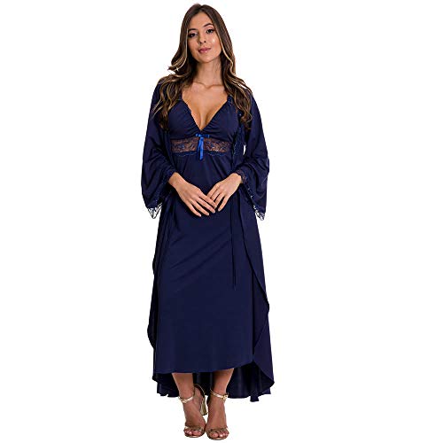 Camisola Amamentação Longa com Robe Gestante Luxo Estilo Sedutor - ES216-219
