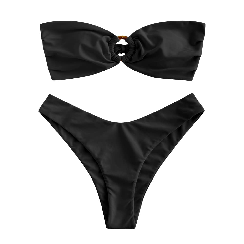 ZAFUL ZAFUL Traje de Baño Estampado Bandeau con Relleno Nudo Delantero Dos Piezas Bikini Mujer 2019 Verano
