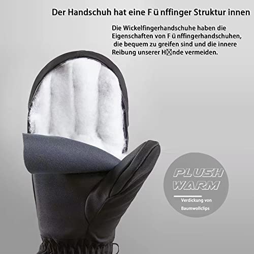 FAYHIJUN Handschuhe Winter Fäustlinge für Damen skihandschuhe Winterhandschuhe wasserdichte Fahrradhandschuhe Winddichte Thermohandschuhe Warm Sports wie Laufen Radfahren (M, Schwarz)