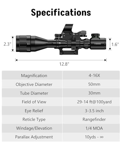 MidTen 4-16x50 AO Scope Combo with Green/Red Dual Laser Sight, 5-in-1 Combo with Dual Illuminated Optics Scope & 4 Reticle Holographic Sight & Dual Color Laser Sight & Flashlight & Mount - Thumbnail 7