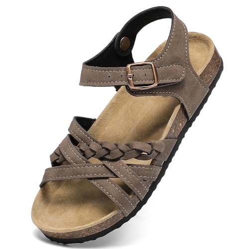 XTJSCBDSH Girls Boys Sandals with Cork Footbed Adjustable Buckle Braided Strap Sandals with Back Strap Open Toes Slides Sandals Summer Casual Shoes for Big Kids