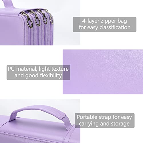 Image of Vomgomfom 300 Slots Marker Case 4-Layer PU Leather, Handle, Purple
