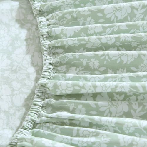 Image of Laura Ashley - Twin Size Sheet Set, Crisp & Lightweight Cotton Percale Bedding with Fitted Sheet and Pillowcase, Floral Room Decor, Deep Pocket, College Dorm Room Essentials (Heirloom Ditzy Green)