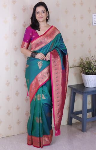 Image of SGF11 Women's Kanjivaram Pure Soft Silk Saree With Blouse Piece
