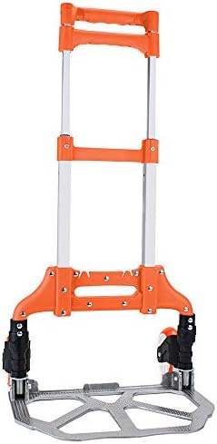 Heavy Duty Hand Truck & Dolly - 150 lb. Capacity Aluminum Utility Cart with Adjustable Shaft, Folds Down to Just 2" by Knack – Moving Equipment, Great for Lifting Boxes & Luggage (Orange)