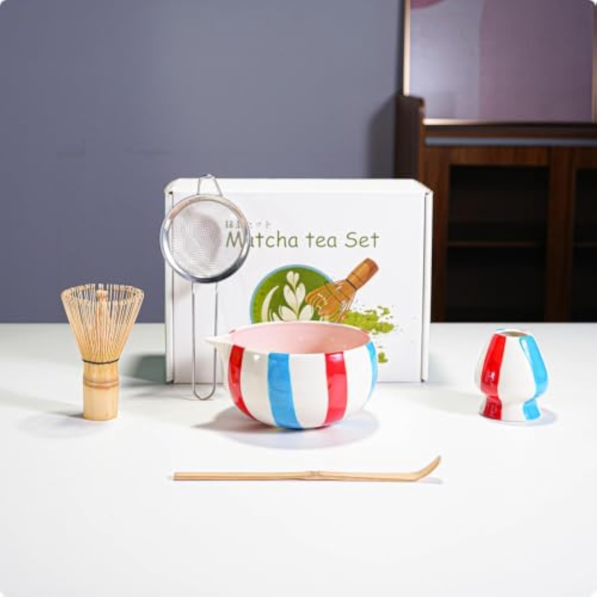 Ceramic Green Tea Set with Whisk Holder