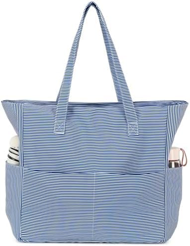 Cery Tote Bag for Women Office Work Multipurpose Shoulder Bag with Zipper Pocket Teacher Travel Grocery Beach Hobo Bag Waterproof Sandproof Lightweight Pool Bag (Sea Navy Blue Lining)-image-28