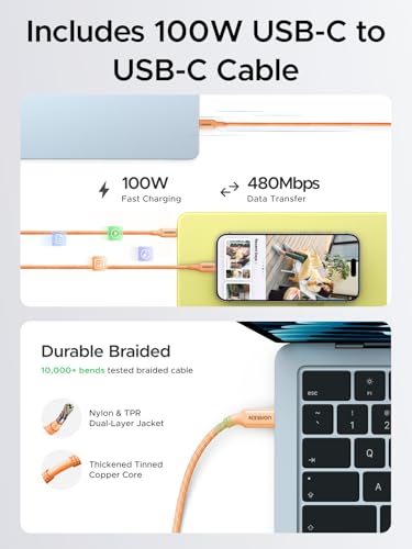 Image of UGREEN Nexode Air 65W USB C Charger, Foldable Mini Charger Block Fast Charging with USB C Cable, GaN Charger for MacBook Air /Neo /Pro, iPhone 17 16, Galaxy S26 /S25, iPad, Orange