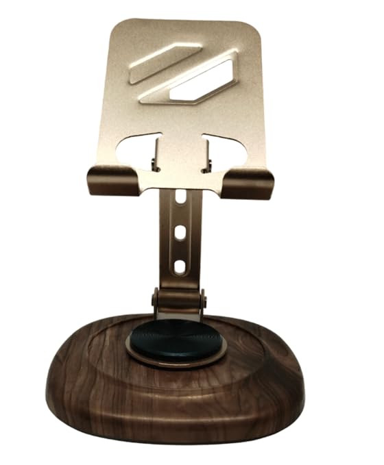 Image of Mobile Phone Stand for Desk | 360 Rotation & Adjustable Height | Foldable Stand for Smartphone & Tablet - White (Brown 360*)