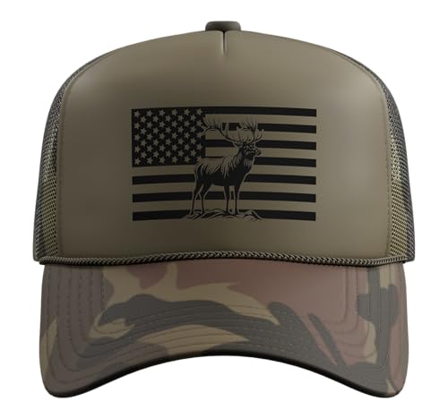 Image of Outdoor Antlers Elk Deer Hunting Trucker Hat with Adjustable Mesh Back