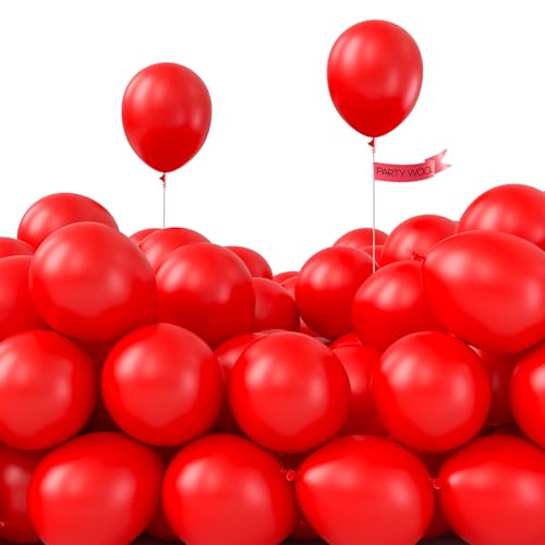 Image of PartyWoo Red Balloons 100pcs 5 Inch Small Mini Matte Red Latex Balloons for Birthday Graduation Bachelorette Citizenship Anniversary Strawberry Cherry Casino Movie Theme Party Decorations Red-Y57