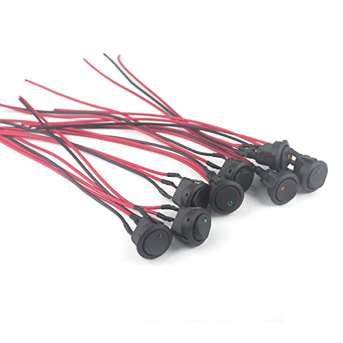 Switian 8 Pcs DC 20A 12V SPST Rond Interrupteur à Bascule pour Voiture 4 Couleurs LED avec Fils pré-soudés Cover