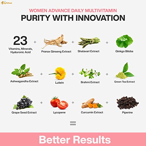 Image of MyFitFuel Advance Women Daily Multivitamin (37 Herbs, Vitamins & Minerals) For Skin, Hair & Nails, Bones, Strength, Immunity, Focus, Antioxidants & more (30 Tablets)