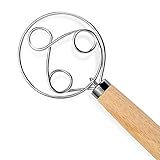 Dänischer Teigbesen, 33 cm langer Schneebesen, Upgrade 3 Schlaufen, Teigmixer 304 Edelstahl, Drahtdurchmesser Eichengriff, für die Küche