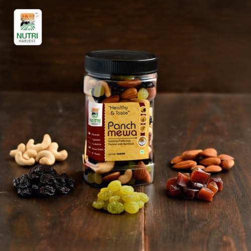 Image of NUTRI HARVEST Premium Dry Fruits Mix pack (Panch Mewa Mix), Natural Blend of Almonds, Cashews,Black and green Raisins and diced Dates| Fit for Fasting 250 gram| (Re-sealable pack for freshness)