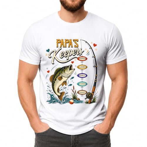 KiKiLuna Personalized Fathers Day Papa Fishing Keepers T-Shirt
