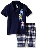 Kids Headquarters Little Boys' 2 Piece Set- Polo Shirt and Plaid Short
