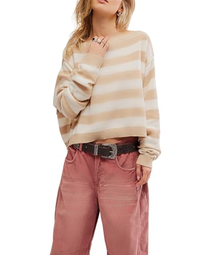 Free People Womens Witness The Fitness Into The Blue Pullover Ivory Combo Small