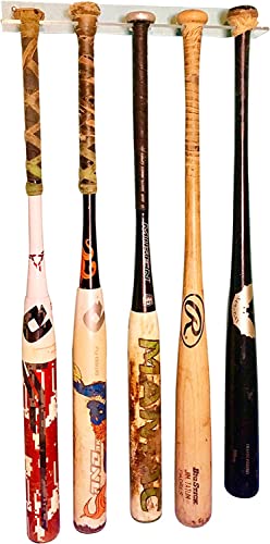 Baseball Bat Display Hanger For 5 Bats Or Balls - Vertical Bat And Baseball Holder Wall Mount - Better Than Display Case | Sturdy Acrylic Hanging Rack Organizer | Easy To Instal (Hardware Included) #TOP1