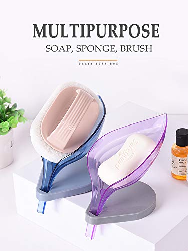 4Pcs Soap Dish Soap Holder With Drain Leaf Shape, Plastic Travel Soap Container With 4 Suction Cups For Bar Soap, Decorative Self Draining Soap Box Tray Easy Cleaning For Kitchen Bathroom #TOP7
