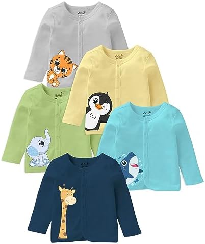 minicult Set of Cotton Unisex Front Open T-Shirt with snap Buttons Pack 5 jhabla