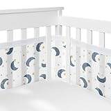 Sweet Jojo Designs + BreathableBaby 2-Piece Breathable Mesh Crib Liner Set (Moon and Star) for Boys/Girls, Baby, Infants/Newborn Nursery (Navy Blue & Gold, Watercolor Celestial Sky Outer Space Galaxy)