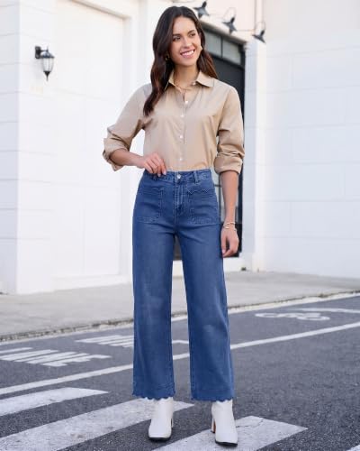 GRAPENT Jeans for Women Scalloped Straight Leg Ankle Stretchy Denim Pants - image 6