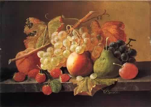 Peinture à l'huile de Severin Roesen Fruit on a Marble Ledge reproduction dart en toile 8x10 pouces