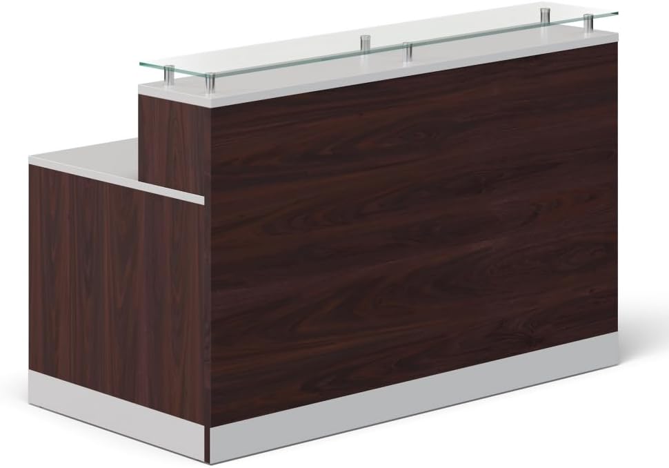 NBF Modern Reception Desk with Counter - Front Desk Reception Counter with 2 Grommet Holes - Countertop Welcome Desk for Office Lobby Salon Store, 63" W x 32" D, Driftwood