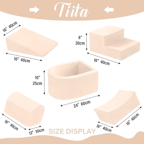 Tiita Foam Climbing Blocks with Small Ball Pit Playground for Baby, Climb and Crawl Playset 5-Piece - Indoor Soft Play Climber for Playtime Fun, Beige