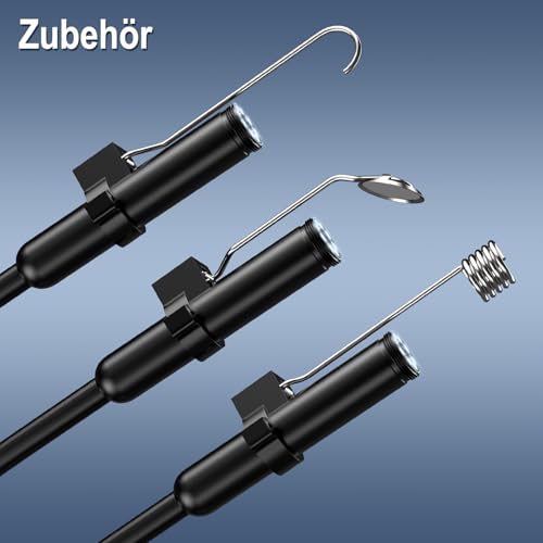 Endoskopkamera mit Licht Zubehör, Spiegel, Magnet, Haken und 3 Befestigungen, geeignet für Endoskopkameras, erleichtert die Inspektion von Rohren, Abflüssen, Autos und Haushaltsgeräten