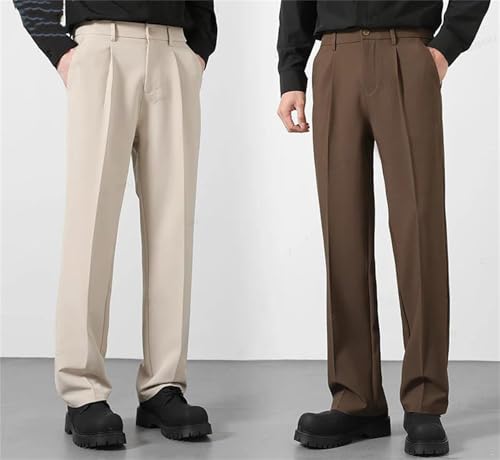 Men's Casual Business Elastic Waist Trousers Korean Style Slim Fit Black Gray Khaki Straight Pants Plus Size2