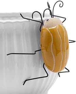 Napco Imports Decorative Home or Garden 4.75 x 5 Inch Flower Pot Planter Hugger Hanger Glossy Yellow and Raw Ceramic Wavy Striped Beetle