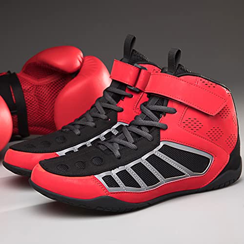 JSNZMTSBD Zapatos de Boxeo, Zapatos de Lucha para Hombres/Mujeres, Zapatos Ligeros Antideslizantes para Artes Marciales, Zapatos de Entrenamiento adecuados para Lucha/Boxeo-Black Red|| 38 Yards Cover