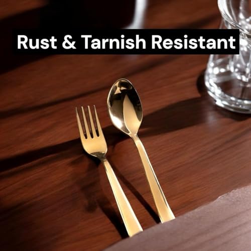 Image of 12 Pieces Stainless Steel Golden Spoon & Fork Set, 16 cm Each, Premium Cutlery Set for Home & Kitchen, PVD Gold Flatware, Elegant Dining (6 Dinner Spoons & 6 Dinner Forks