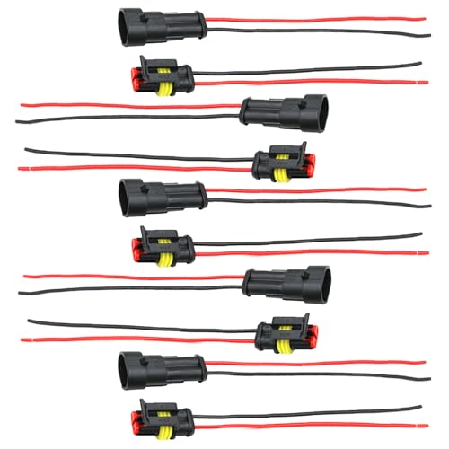 Zikefest 2 Pin Waterproof Wire Connectors, Auto Electrical Wire Connectors, Auto Electrical Connectors Male and Female Way, with Wire 16AWG Marine, Suitable for Car, Truck, Boat (5 Kits)