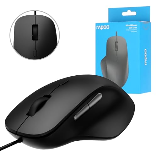 Rapoo Computermaus verkabelt (optisch, Maus, Computer, geräuscharm, USB A Kabel, 3600 DPI, 120 cm, Wired) schwarz
